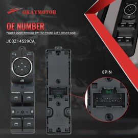 OKAY MOTOR JC3Z-14529-CA Power Door Window Switch Front Left Driver Side for 2017-2022 Ford F-250 F-350 F-450 F-550 Super Duty JC3Z14529CA SW7927 DWS2141