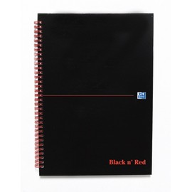 Oxford Black n' Red Ruled A-Z Wirebound Hardback A5 Notebook, 140 Pages