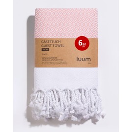 Luum® Set of 6 Hammam Guest Towels, Decorative Towels, Flannels, Face Cloth, Cloth Napkins, Cleaning Cloths, 100% Cotton, Quick-Drying, Lint-Free, Peach 33 x 33 cm, Gift Set Gifts for Women