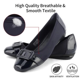 Greatonu Women's Casual Classic Closed Square Toe Wedge Ballet Flats, navy