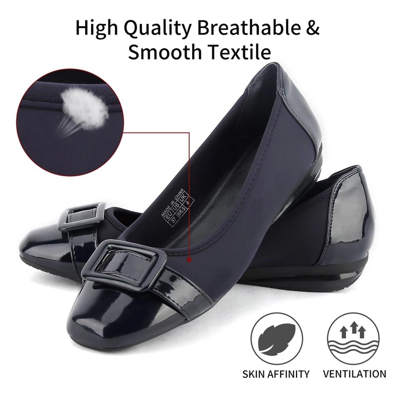 Greatonu Women's Casual Classic Closed Square Toe Wedge Ballet Flats,
