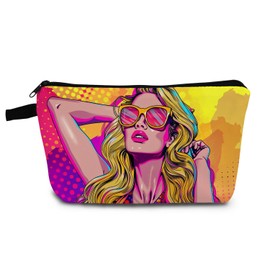 YULUENZE Pop Art Present Modern Lady Makeup Bag Small Organizer Bag with Zipper Sunglasses Blonde Woman Print Cosmetic Bag Birthday Present for Women Friends