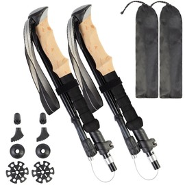 Collapsible Hiking Poles – Set of 2 Adjustable Aluminum Alloy Trekking Poles with Comfortable EVA Foam Handles for Sports & Outdoors, Camping Gear – Includes Various Pole Tips and Carrying Bag, Black