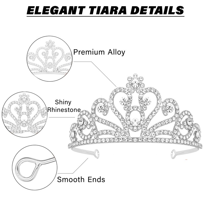 Ondder Shiny Silver Crown and Tiara for Women