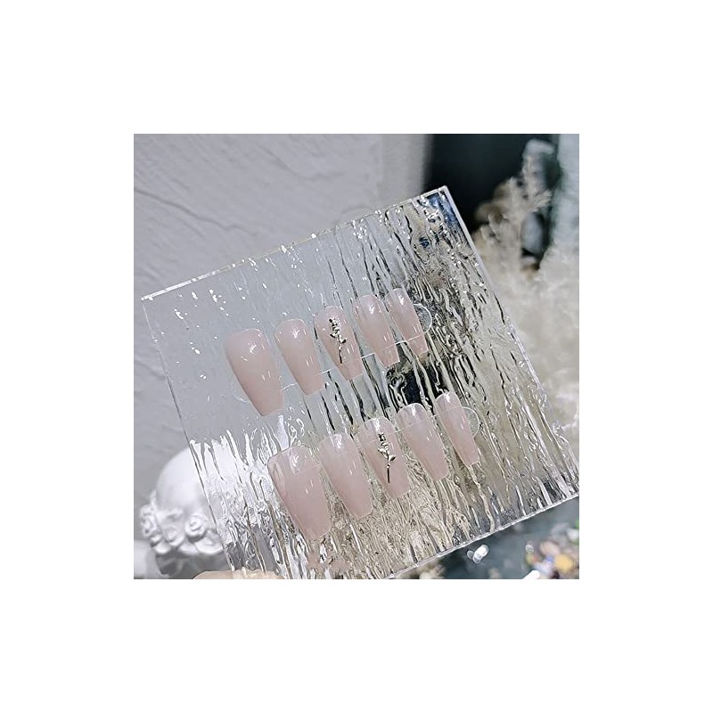 24pcs Nail Tips Golden Rose Nudy Long Square Nails