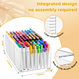 MotiMind Acrylic Marker Organizer for 189 Marker, Large Art Pencil Holder Storage Rack for Desk, Pens Art Brushes Display Stand with 27 Compartments for Desktop, Office (clear, 189 Capacity)