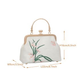 YeBon Retro Shoulder Chain Messenger Clutch Chinese Style Crane Embroidered Jacquard Women's Evening Bags (Golden Pink Flower)…