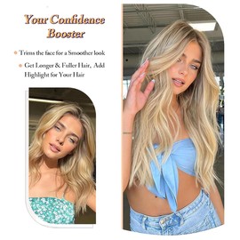 Hair Toppers for Women for Thinning Hair Long Curly Wavy Lace Hair Toppers Pieces for Women Synthetic Toppers Hair Pieces Wig Clip In Wiglets with Curtain Bang Add Hair Volume Omber Highlight Blonde