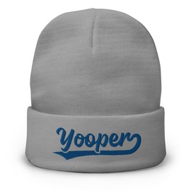 Vintage Michigan Yooper Script Retro U.P. Winter Beanie Hat Cap Gray