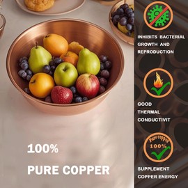 Purecopper-Medium 5.11'' Round Solid Copper Bowl - Handmade Decorative and Serving Bowls, Bowls for Food, Decoration, Condiments, Salt and Spices (2)