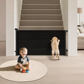 Retractable Baby Gates for Stairs, 55" Wide Mesh Baby Gate for Doorways, 34" Tall Dog Gate Suitable for Baseboards, Wide Child Gate for Hallways, Kitchen, Deck, Indoor & Outdoor, Black