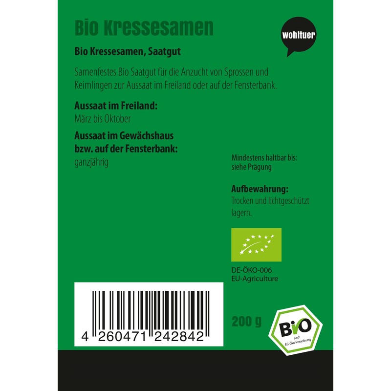 Wohltuer Organic Cress Seeds 200g