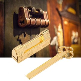 Mini Chinese Style Traditional Magpie Flowers Padlock Small Lock Key for Vintage Furniture Padlock Vintage(Gold)