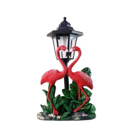 Solar Powered Flamingo Couple Garden Lantern with Heart-Shaped Pose, Red Resin Bird Statue with Vintage Light for Outdoor PatioColor: Pink, Size: One Size