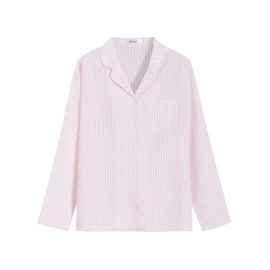 Latuza Women's Cotton Long Sleeve Pajama Set Seersucker Button Down Pj Set XL Pink Stripe