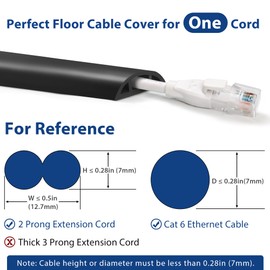 ZhiYo Floor Cord Cover 4ft, Cord Hider Floor Black, Cable Management Cover Prevent Cable Trips, Wire Covers for Electric Power Cords, Wire Protector Cavity W0.47 x H0.28