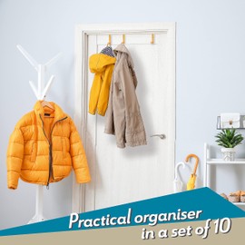 4smile Over Door Hook Set of 10 – Multicolour Hangers for Clothes for Leaf Depth 3.6 cm (1.4") + 4.1 cm (1.6"), Stable Coat Hooks, Ideal as Wreath Hanger