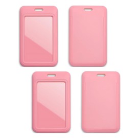 Yharnamite 4 Pcs Sliding ID Badge Holder with Clear Window ID Card Protector, Slide Open ID Card Case Vertical Work Badge Holder for Office, School, Credit Cards, Driver’s Licenses and Passes (Pink)