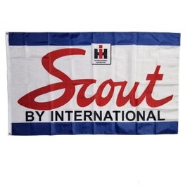 Collectible Antique for Collectors of IH International Harvester Scout Truck Red Blue White Flag 3' x 5, with Metal Grommets, Great for Man Cave, Garage, or Tractor Shows