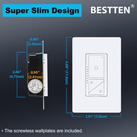 BESTTEN 5 Pack Super Slim Digital Dimmer Light Switch with Screwless Wallplate, Single Pole or 3 Way Dimmer with Air Gap Power Cut Off Switch, 3 Button Control, ETL Listed, White
