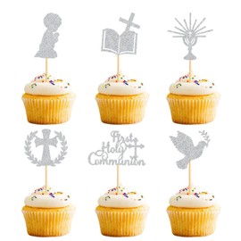 36 Pack First Holy Communion Cupcake Toppers God Bless Cross Baptism Cupcake Picks Baby Shower Baptism Party Decorations Supplies Sliver