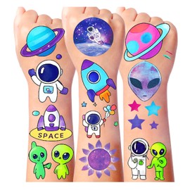 8Sheet - 110PCS Galaxy Temporary Tattoos for Kids – Cartoon Fake Tattoos Stickers for Birthday Party Favors, Gifts, DIY Decoration & Fun Activities – Waterproof & Skin-Safe