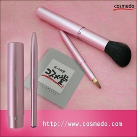 Takumi no Cosmetic Brush Kumano Brush, Portable Face, Cheek Brush & Lip Brush Set with Cap (Pink) (Sliding/Extrusion) RSP0809
