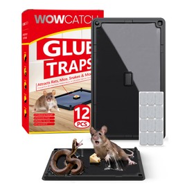 Wowcatch Rat, Snake and Mouse Traps 12 PK, Large Bulk Sticky Glue Traps Indoor for Home Pre-baited, Pet Safe Rodent Catcher for Garage, Kitchen, Catches Roaches, Spiders, Lizard, Non-Toxic, Large