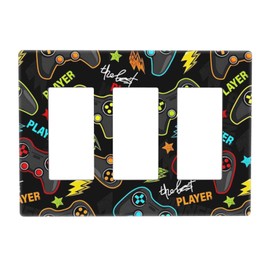 Kid Boys Gamer Gaming Game 3 Gang Triple Rocker/Decora Light Switch Wall Plate Cover Decorative Electrical Faceplate Switchplate for Bathroom Living Room Decor