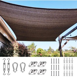 Quictent 26'x20' 185HDPE Rectangle Sun Shade Sail Outdoor Patio Lawn Garden Canopy Top Cover 98% UV-Blocked with Hardware Kit (Brown)