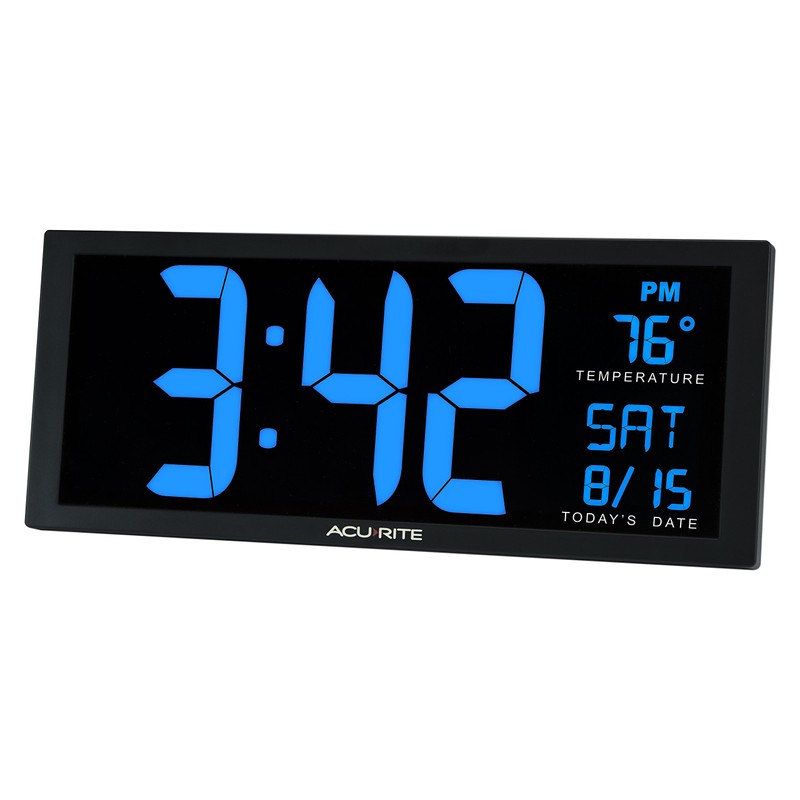 AcuRite 75152M Oversized Blue LED Clock with Indoor Temperature, Date