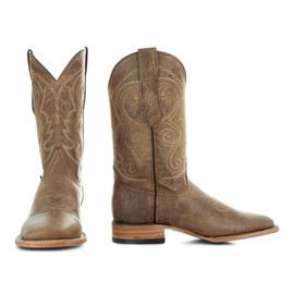 Soto Boots Mens Classic West Tan Broad Square Toe Cowboy Boot H50056 (Tan,7.5)