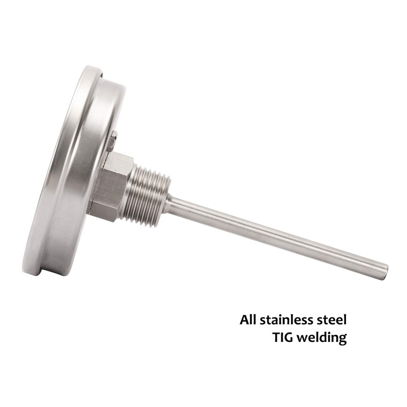 MEASUREMAN Fully Stainless Steel Bimetal Dial Thermometer, 3" Dial, 4"