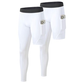 Towintec Men’s One Leg Compression Pants Full Length Tight for Basketball 1/2 Single Leg Long Pant Base Layer Sport Leggings Underwear(White+White,S)