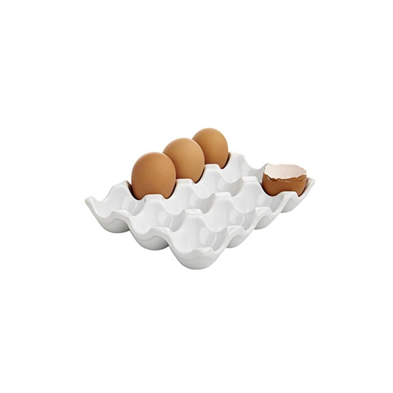 HIC Kitchen Crate, Fine White Porcelain, Holds 1 Dozen Eggs