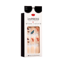 KISS imPRESS Press-On Manicure x Alice + Olivia Nail Kit, Style "Beloved Butterfly" Medium Almond Neutral Butterfly Press-On Nails, Includes Prep Pad, Mini Nail File, Cuticle Stick, & 30 Fake Nails