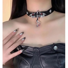 Jemant Dragon Choker Necklace For Women Black Purple Silver Stainless Steel Cubic Zirconia Leather Punk Gothic Cool Flying Dragon Pendant Necklace Adjustable Chain Jewelry For Her Her (Black)