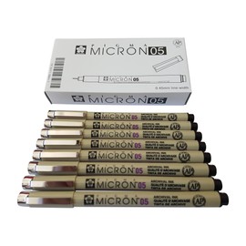 Sakura Pigma Micron pen 05 Black ink marker felt tip pen, Archival pigment ink pens, 0.45mm line-width fine point for artist, technical drawing pens - 8 pack of Micron 05 black