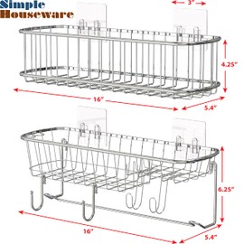Simple Houseware Bathroom Adhesive Wall Mount Large 2-Tier Shower Caddy, Chrome