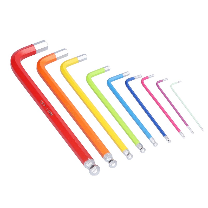 9Pcs Hex Wrench Ball End Colourful Long Arm Metal Key