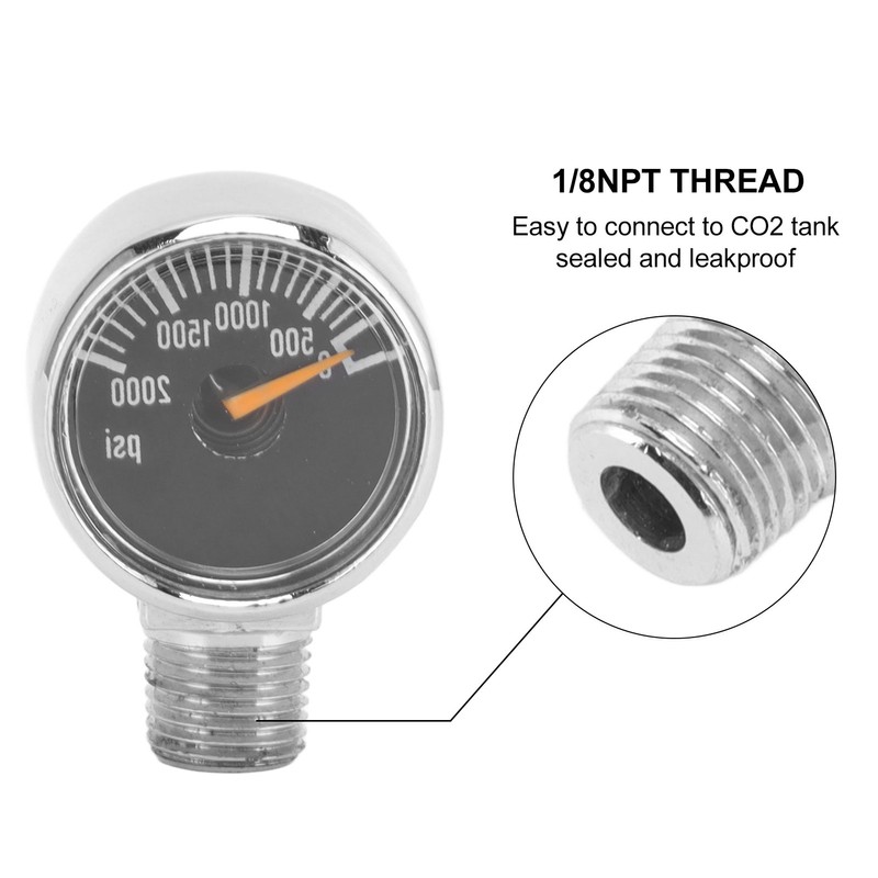 2000psi Pressure Gauge 1/8NPT Mount CO2 Cylinder Filling Pressure Meter