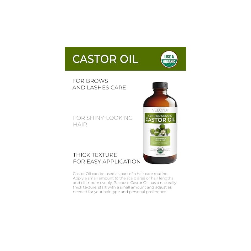 Velona Aceite de Ricino Orgánico USDA Organic Castor Oil, 16