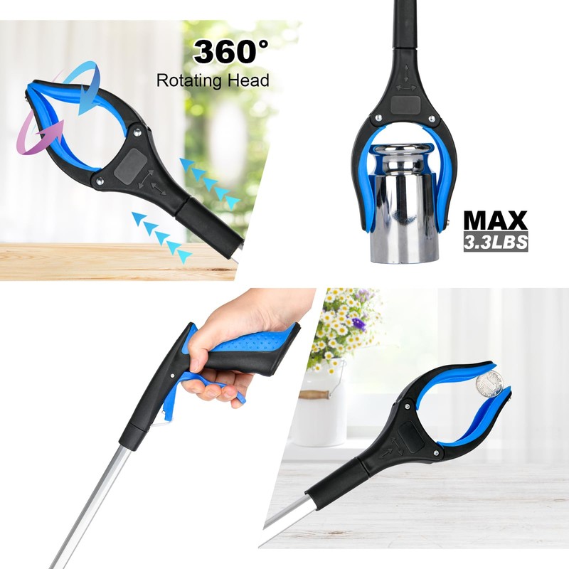6-Pack 32" Grabber Reacher Tool, 360° Rotating Head, Wide Jaw,
