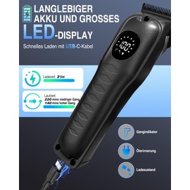 Oneyus 2 in 1 Profi Haarschneidemaschine Set, Clipper Haarschneider Herren Kabelloses, Barttrimmer Haartrimmer LED Anzeige Langhaarschneider mit 9 Führungskämmen Präzisionstrimmer Set - Schwarz