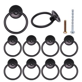 YuGtcen 10Pcs Vintage Drawer Pulls, Ring Drawer Pulls Zinc Alloy Vintage Cabinet Knobs Furniture Hardware Antique Handles for Kitchen Cupboard Dresser Closet Door (Matte Black)