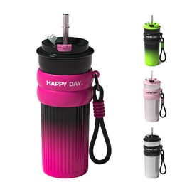 DEARART 17oz Vacuum Flask 100% Leakproof Anti Slip Silicone Sheeve, Thermos 316 Stainless Steel Dual Drinking Wide Mouth Easy Clean, Suit Office School Travel Gym Yoga for Women Men, Deep Pink