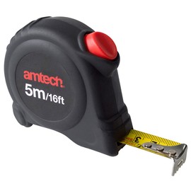 Amtech P1262 Tape Measure, Self-Locking Retractable Tape Measure 5m with Metric and Inch Graduations, 19mm wide Steel Blade and Belt Clip