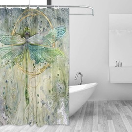Fabric Dragonfly Shower Curtain Sets with 12 Hooks for Bathroom Waterproof Bath Curtain (60 x 72 inch)