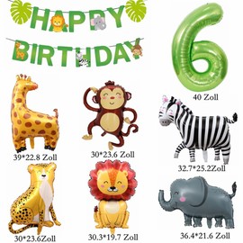 Yunchu Online Decoration 6th Birthday 6 Year Jungle Decoration 6th Birthday Decoration Boy Girl Jungle Animals Foil Balloons 6th Birthday 6 Year Jungle Birthday Decoration