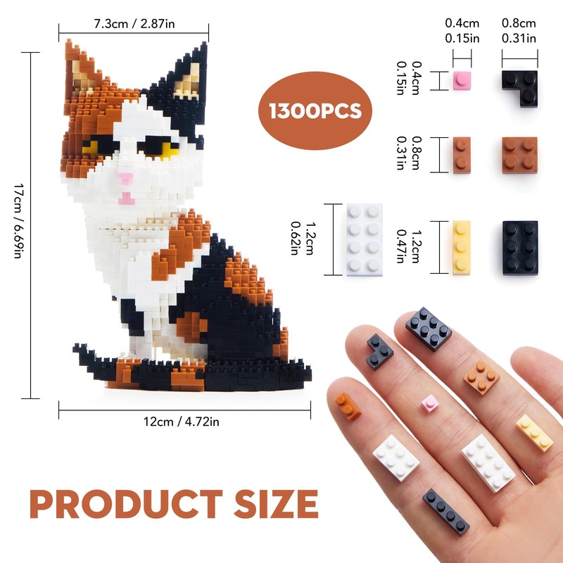 GaoDeBuChou Calico Cat Micro Building Block Set,1300 Pieces Animals Mini